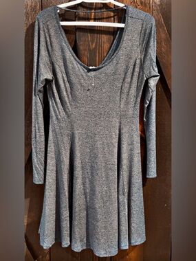 Blue Long Sleeve Fit & Flare Dress